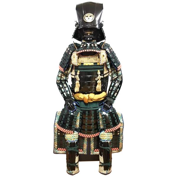 等身大鎧 竹中半兵衛（重治）公 角頭巾形兜 二枚胴黒小札緑縅 ツボ袖 受注生産品