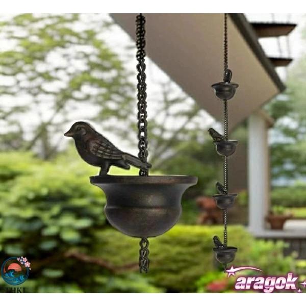 雨樋 雨どい 鎖樋 縦樋レインチェーン カップ上の鳥  側溝縦樋 100cm 8個のカップとフック付き モバイル ダークブロンズ 人気