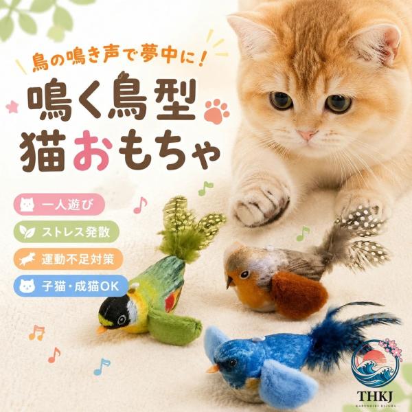 猫 おもちゃ 鳥 鳴く 2 匹セット 猫じゃらし 鳥型おもちゃ タッチ起動 鳴き声 またたび入り 音が鳴る リアル 猫用おもちゃ ネコ ストレス発散 運動不足 子猫 成