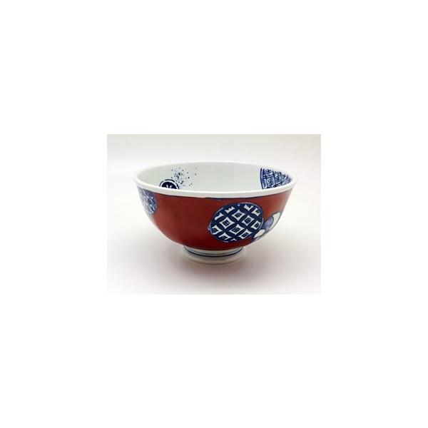 波佐見焼 聖栄陶器 染錦丸紋　多用丼　赤
