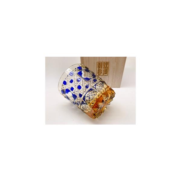 伝統工芸士 滝澤 利夫 青被せ八角籠目紋 江戸切子 TR014NB瀧澤硝子工芸 伝統工芸士 瀧澤利夫作 アンバー