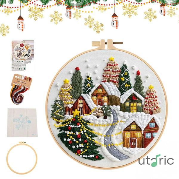 クリスマス刺繍パターン | 初心者向けクリスマス刺繍キット 大人用 | アートクラフト ホームデコレーション オフィスデスクや棚の装飾に最適 | 子供や初心者のた