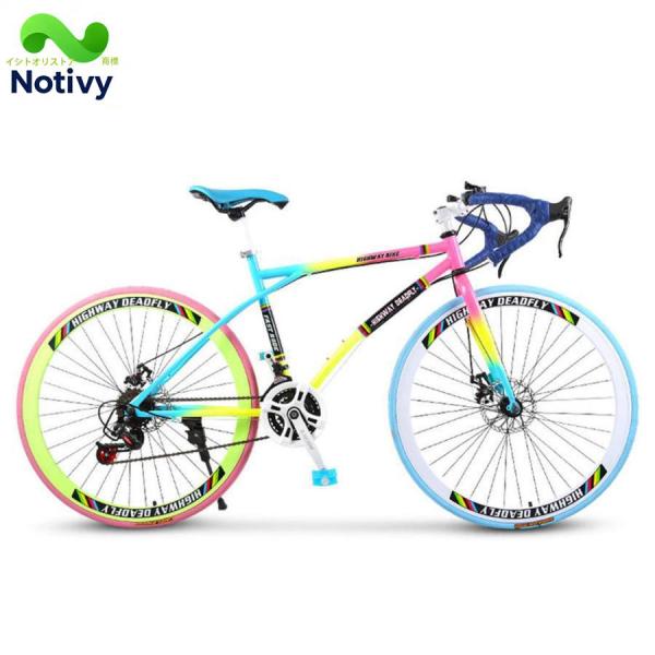 ロードバイク 700C カラー 可変速自転車 スチールフレーム 適用身長165-185cm ソリッドタイヤ 24段変速 初心者 街乗り 通勤 通学