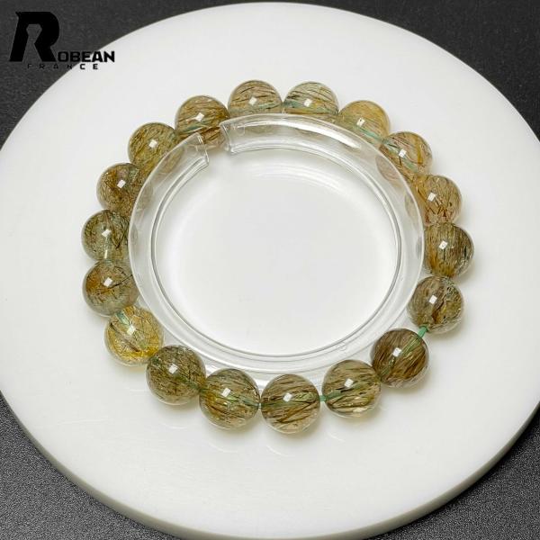 レア EU製★ROBEAN・グリーントルマリンルチルクォーツ★ブレスレット パワーストーン 天然石 綺麗 10.8-11.2mm M0414930