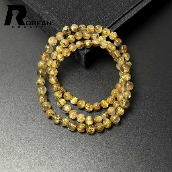 希少 EU製★ROBEAN・太陽花タイチンルチル★黄金針水晶 金運 開運 ゴールド 3本巻きブレス パワーストーン 5.4-6.3mm M0714855