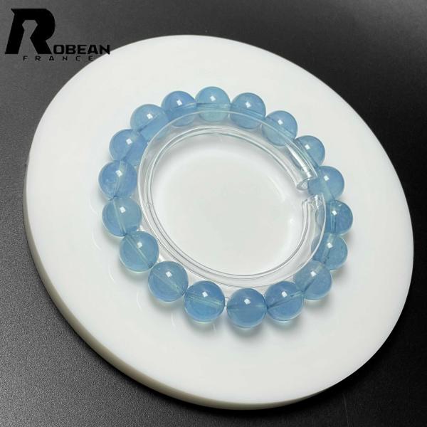 綺麗 EU製★ROBEAN・ブルーグリーンアクアマリン★パワーストーン ブレスレット 天然石 原石 綺麗 お守り 10.9-11.3mm M0723937