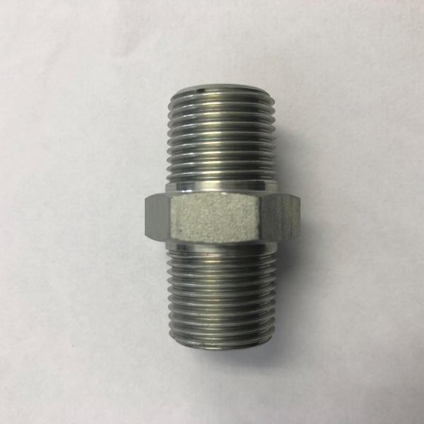 ★品名高圧捻じ込み形六角形六角ニップル★材質鋼製　★接続ネジ種類管用ネジ★管接続口径R3/4×R3/4★圧力38MPa★用途油圧機器、油圧配管、水配管、空圧機器等に接続