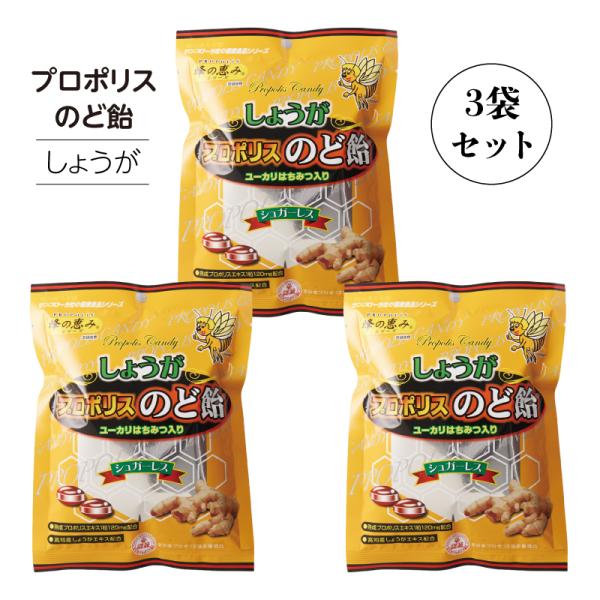 しょうがプロポリス入りのど飴 80g × 3袋 シュガーレス キャンディー サンフローラ