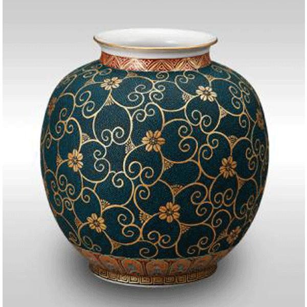九谷焼 花瓶 10号花瓶・本金青粒鉄仙 :k5-1353:日本ものこと百貨 