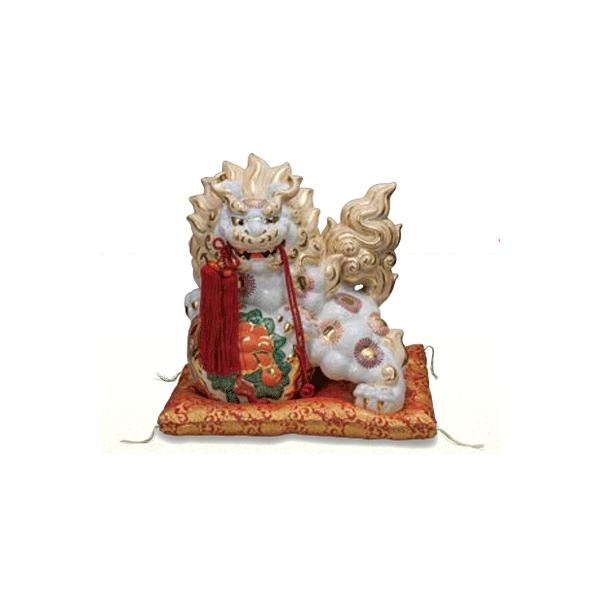 九谷焼 縁起物 13号牡丹獅子・白盛 魔除け 退魔 お守り 招福 金運 幸運