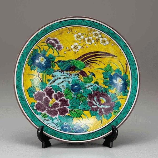 九谷焼 10号飾皿 吉田屋金鶏 飾絵皿 置物 皿立付インテリア 新品