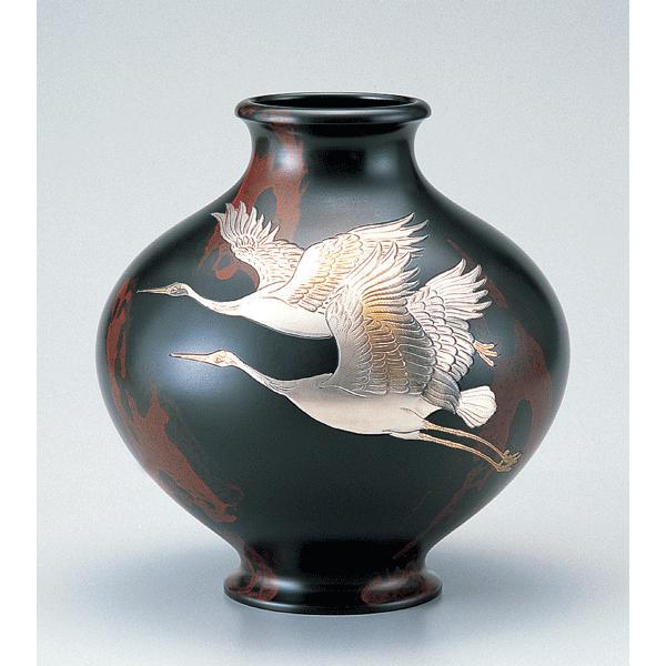 高岡銅器 銅製花瓶 新寿形 双鶴 10号　美術工芸品　記念品　花活