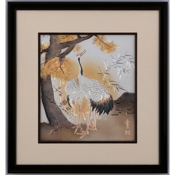 風水絵画 彫金パネル 「夫婦鶴」 彫金作 北 秀玉(きたしゅう 風水絵画 彫金パネル 「夫婦鶴」 彫金作 北 秀玉(きたしゅう