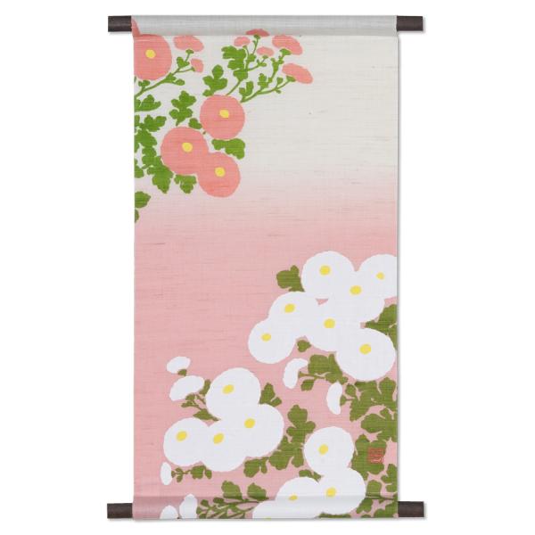 限定麻織布手染めタペストリー 型染めタペストリー（万寿菊）秋柄 天然