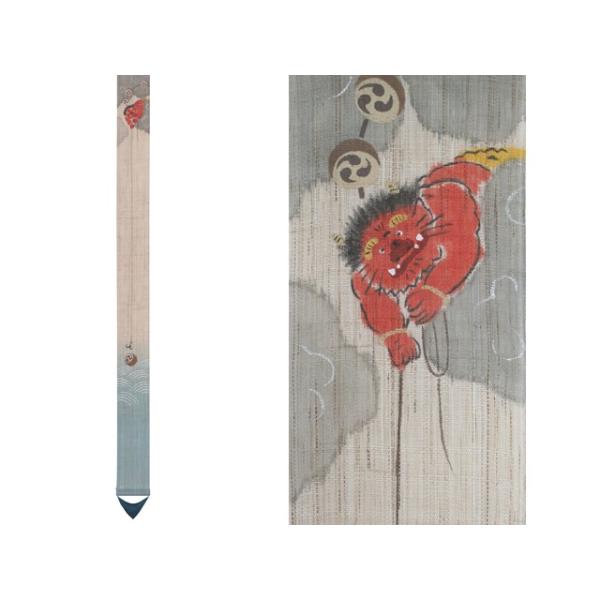 麻織布手染めタペストリー 麻細タペストリー（雷公の太鼓釣り）夏柄 天然素材 自然の癒し安らぎ 細い壁掛け 縦長インテリア掛け軸 運気上昇
