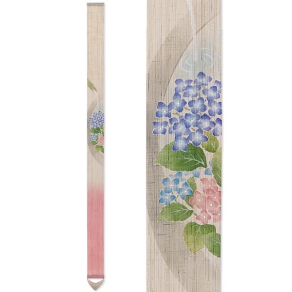 タペストリー茶掛 掛軸 柿渋染め 十薬の花 麻細タペストリー （紫陽花手水） 初夏柄 京都洛柿庵（らくしあん）麻