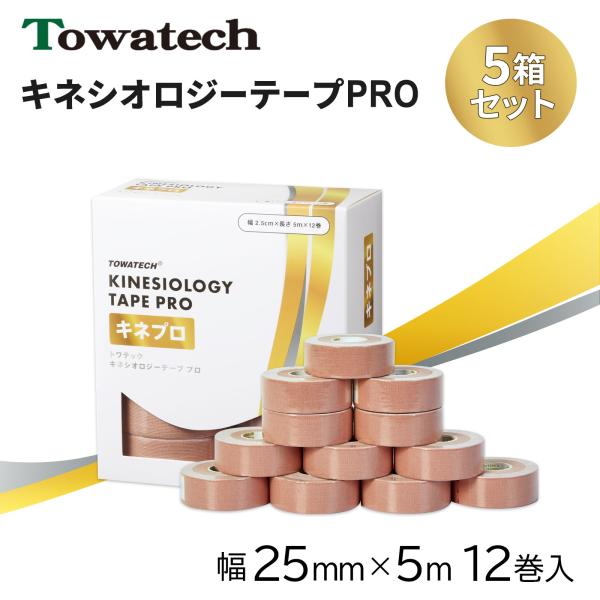 【5箱セット】キネプロ 25mm×5m 12巻（トワテックキネシオロジーテープPRO）キネシオテープ スポーツテーピング キネシオテーピング キネシオ 伸縮テープ