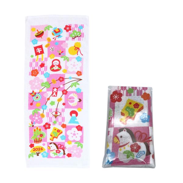 ◎そのまま使える、名刺ポケット付きPP袋入り。◎送料無料（沖縄・離島を除く）◎セット数：10枚入り◎サイズ：フェイスタオル（約34cm×85cm）◎素材：綿100%◎2026年お年賀の挨拶用干支タオル。午年柄のフェイスタオルです■熨斗名入れ...