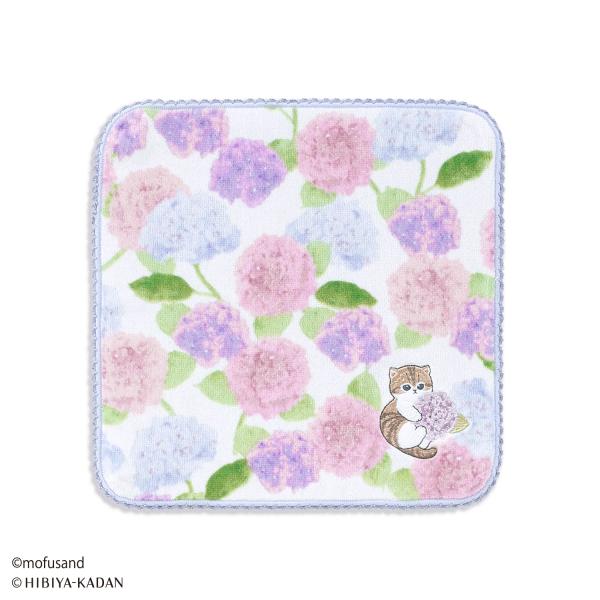 mofusand タオルハンカチ ×日比谷花壇 紫陽花 名入れ 刺繍 ギフト 贈り物 夏ギフト タオル美術館