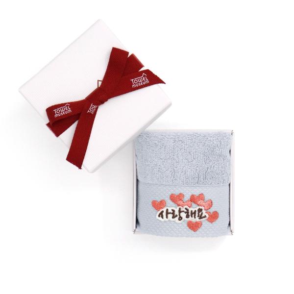 TMOC タオルハンカチ 愛してる(サランヘヨ) 刺繍入り 今治 日本製 名入れ 刺繍 プチギフト 贈り物 敬老の日 タオル美術館