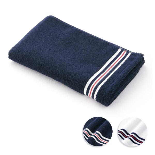 シンプルな無地に、パッと映えるカラーの朱子ボーダーがおしゃれなデザイン。両面ともパイル地で仕立てられているため、吸水力に優れており、運動中の汗もすばやく吸収します。部活動をするお子さんやスポーツをしている方にもおすすめです。抗菌防臭効果に優...