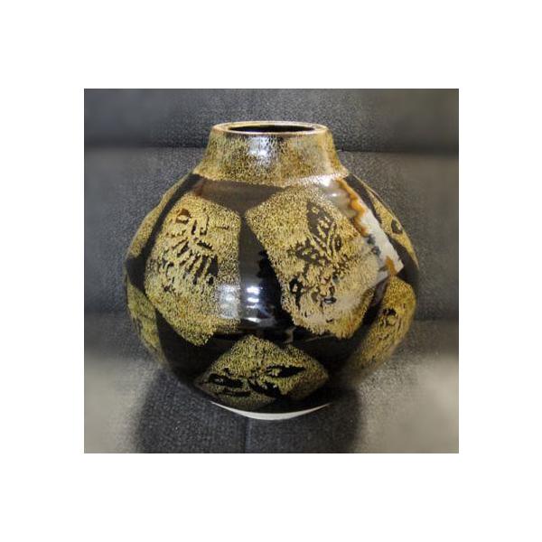 明治期大国蝶々模様鉄瓶 送料無料 ◇ 工芸品 陶磁器 鉄釉抜絵 蝶文壺 直径275×高さ270mm 鉄釉