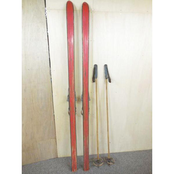 木製 スキー板 ◇ 竹製ピック セット ◇ 年代物 レトロ 骨董