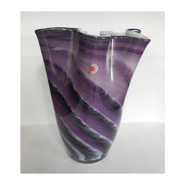 送料無料 ◇ ガラス工芸 花瓶 紫 YAMAYA GLASS CRAFT JAPAN 昭和レトロ