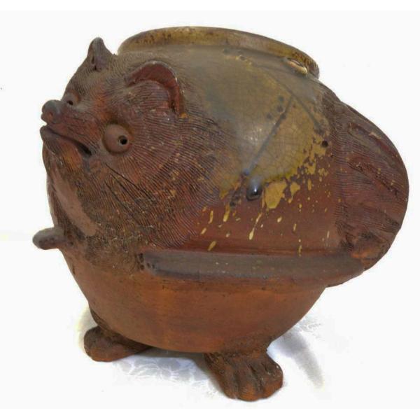 昭和レトロ 茂林寺 分福茶釜 狸 陶器製 徳利 お猪口 セット 送料無料 ◇ 陶磁器 信楽焼 分福茶釜 斉仁作 幅230×奥行250×高さ