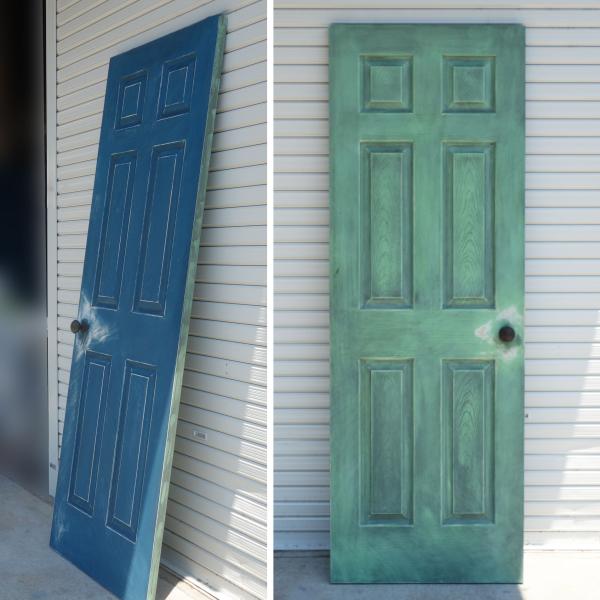 アンティーク調 木製 ドア ◇ 幅712×奥行35×高さ2033mm ブルー