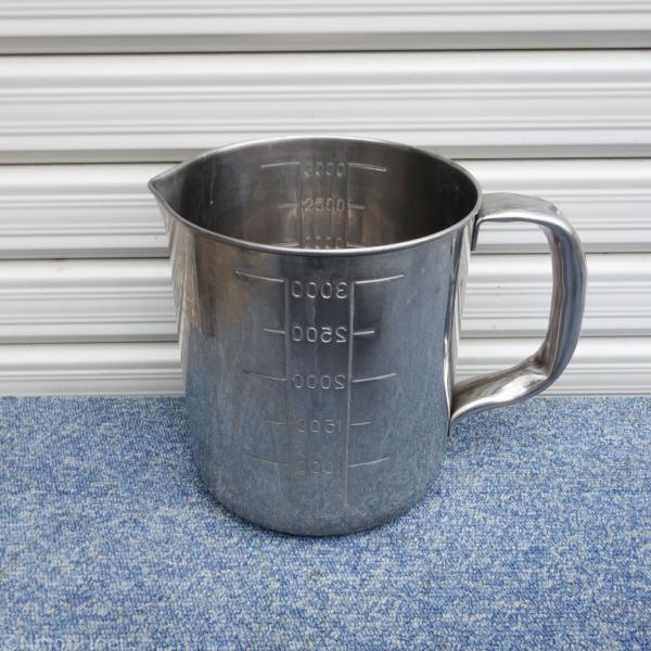 18-8 ステンレス 計量カップ 3L/3000ml 1個 ◆ 在庫8個 ◆ 口付水マス ビーカー 取っ手 手付 目盛 付き 金属 業務用