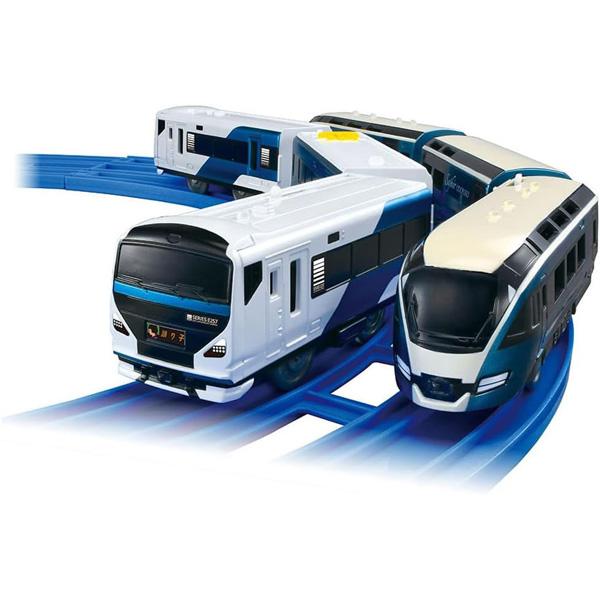 「Ｅ２５７系踊り子」と「サフィール踊り子」のダブルセットが登場です。 Ｅ２５７系踊り子はサフィール踊り子に合わせたペニンシュラブルーを基調としたカラーを再現しており、サフィール踊り子には付属のプラキッズをのせて遊ぶことができます。・「Ｅ２５...