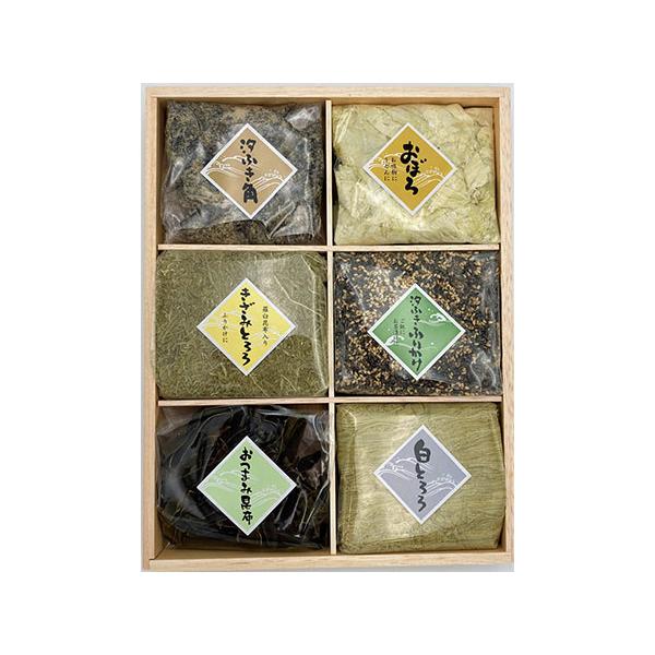 本体価格：3,000円内容量：汐ふき角65g、太白おぼろ24g、きざみとろろ18g、汐ふきふりかけ55g、白とろろ24g、おつまみ昆布22gアレルギー表示：小麦、大豆、ごま 賞味期限：180日型番：AK-30