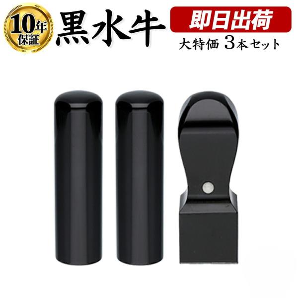 法人印鑑 セット 3本 会社設立 黒水牛 印鑑 はんこ 特価セット 即日