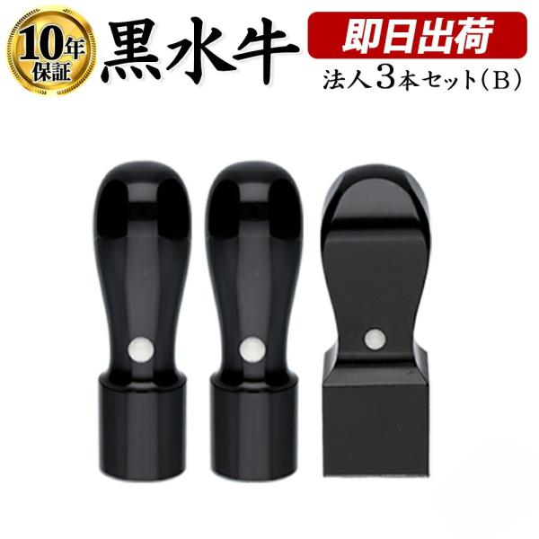 法人印鑑 セット 3本 会社設立 黒水牛 印鑑 はんこ Bセット 即日発送