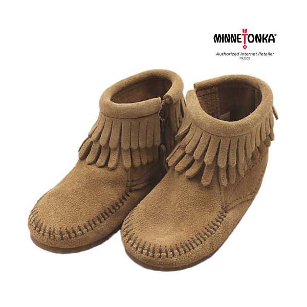 MINNETONKA/~lgJ/Double Fringe Side Zip Bootie/INFANT'S/12-13.5/1297T/Taupe