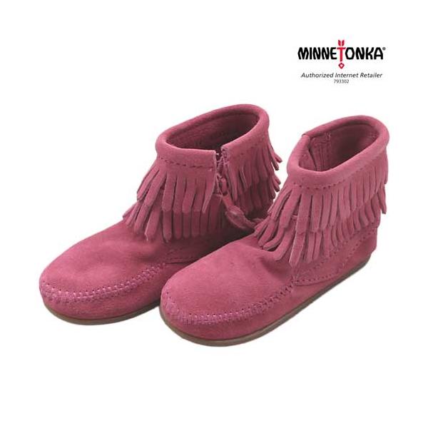 MINNETONKA/~lgJ/DOUBLE FRINGE SIDE ZIP BOOT/14-19/2295/HotPink