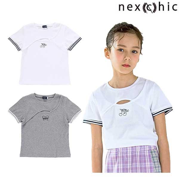 nexchic　(ネクシック）　ワンポイント刺しゅうテレコ半袖Tシャツ　130-150cm　2025-04　1875-73001