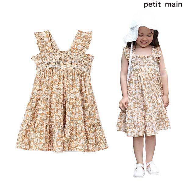 petit main プティマイン petit main 総柄シャーリングワンピース 100