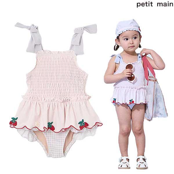 SALE 30%OFF　プティマイン　petit main　【SWIM】いちごペプラムワンピース水着　90-130ｃｍ　2025-05　9652604