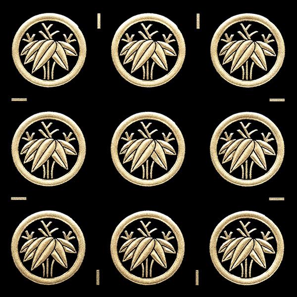 家紋 蒔絵シール 家紋ステッカー 「丸に根笹」 金 15mm 9個付 : TOYO