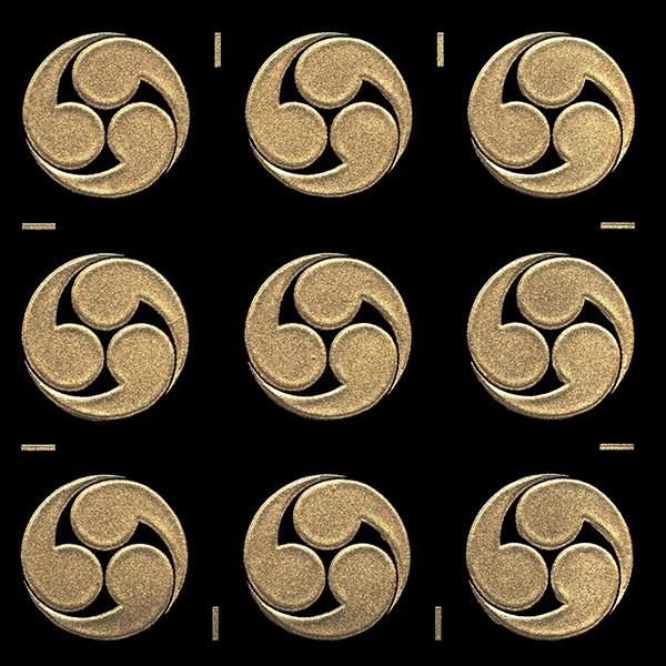 家紋 蒔絵シール 家紋ステッカー 「右三巴」 金 15mm 9個付 : TOYO