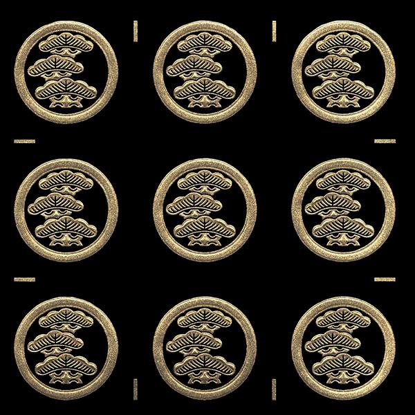 家紋 蒔絵シール 家紋ステッカー 「丸に左三階松」 金 15mm 9個付