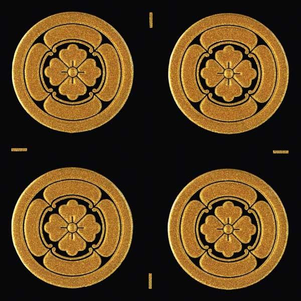 家紋 蒔絵シール 家紋ステッカー 「 丸に四方木瓜 」 金 24mm 4