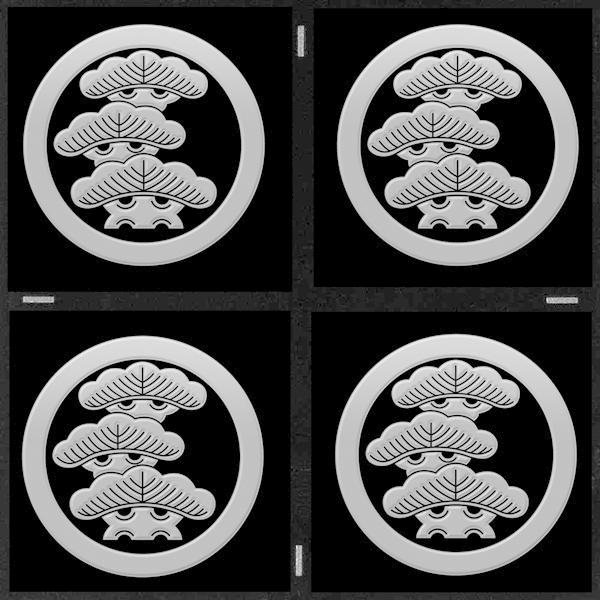 家紋 蒔絵シール 家紋ステッカー 「 丸に左三階松 」 銀 24mm 4個付