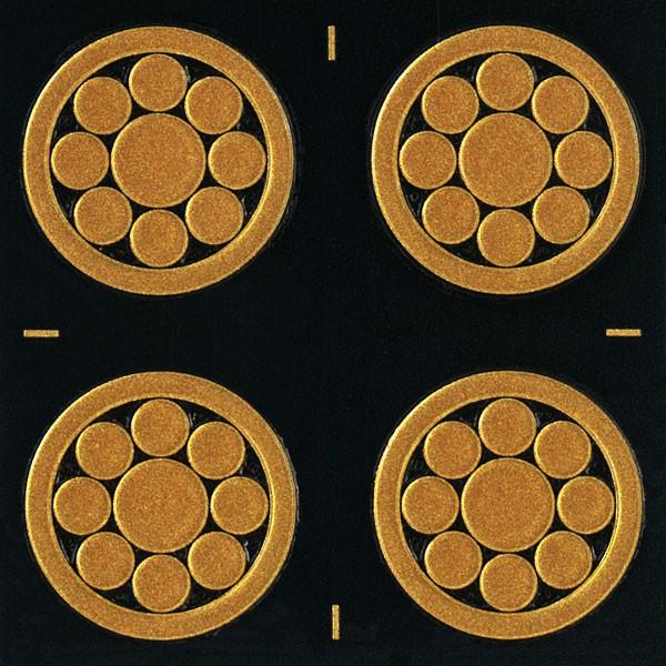 家紋 蒔絵シール 家紋ステッカー 「 丸に九曜星 」 金 24mm 4個付
