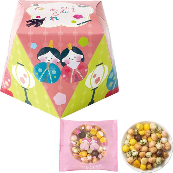 「ひな祭り」をテーマにした洛味堂の春の季節限定商品。醤油・サラダ・海老・あおさ・砂糖・チョコ の ６種類の味をミックスした、カラフルな食べきりサイズのひなあられです。内容量／56g（4袋）商品サイズ（mm）（縦・横・高さ）／110×155×...