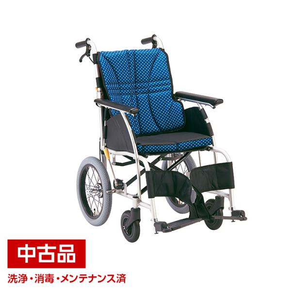 【中古】日進医療器 NAH-U1 介助用 車いす 座幅40 インディゴ 介助 車椅子 軽量 折りたたみ式 介助ブレーキ 背張り調整 エアタイヤ 介護 介護用品 高齢者