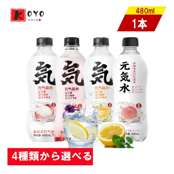 4種類から選べる元気森林茘枝味 ライチ 夏黒葡萄味 ぶどう 曼橘味 カラマンシー 桃味 もも 清涼炭酸飲料水 気泡水480ml×1点