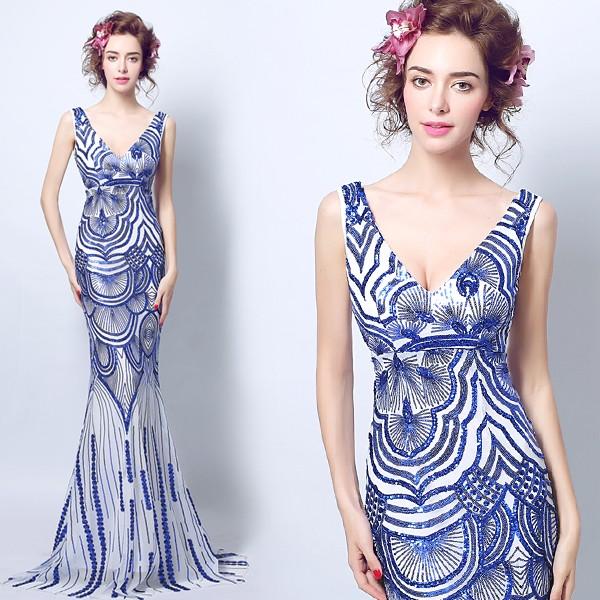 マーメイドドレス ロングドレス 青 カラードレス 安い イブニング 